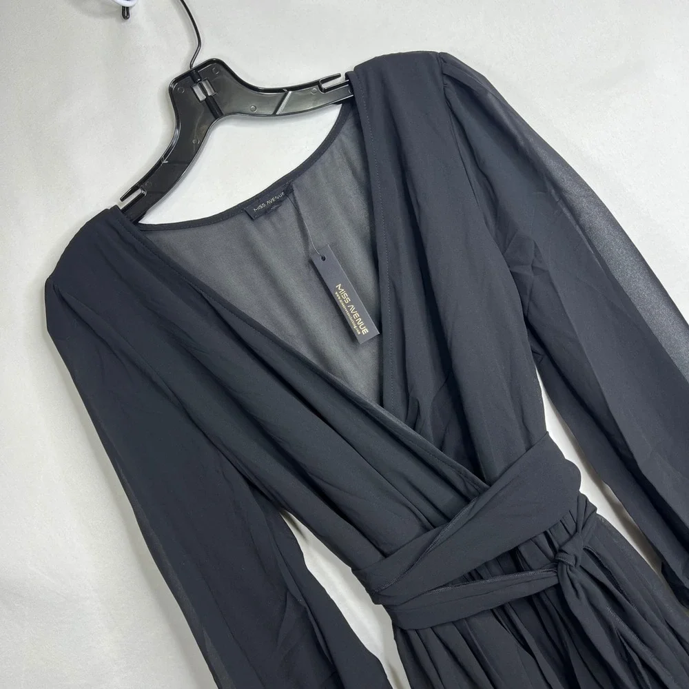 Miss Avenue Black Maxi Dress L Chiffon Overlay High Slits Formal Goth Whimsigoth